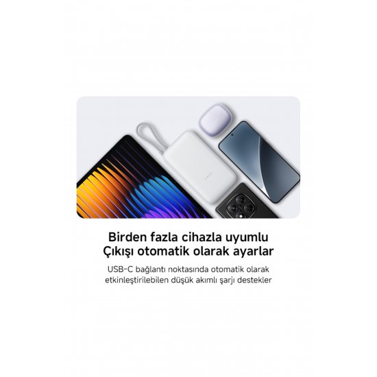 Power Bank 20000mAh (Ενσωματωμένο καλώδιο) Ανοιχτό γκρι