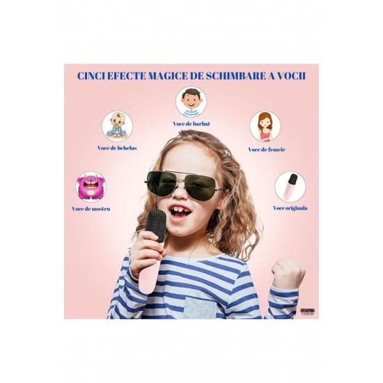 Σετ ηχείων Bluetooth Karaoke με 2 ασύρματα μικρόφωνα, φώτα RGB, φορητό, ροζ, Impact Vision®