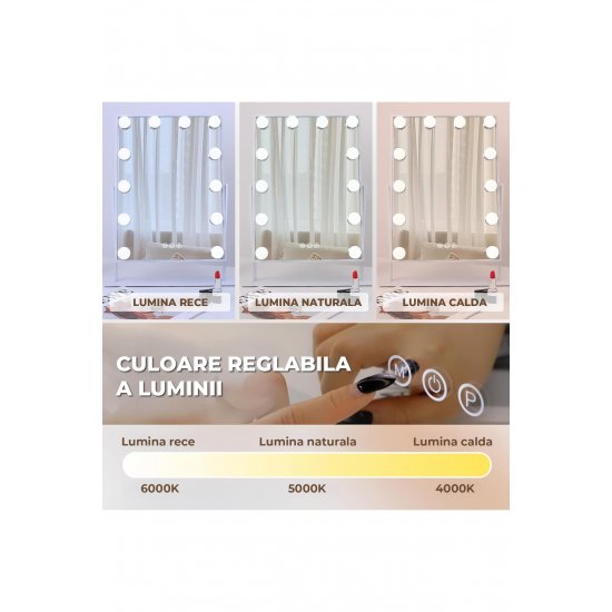 ® Καθρέφτης μακιγιάζ με 12 φώτα LED, ρυθμιζόμενα χρώματα, ζουμ 10X, συμπαγής βάση, 360°, λευκό