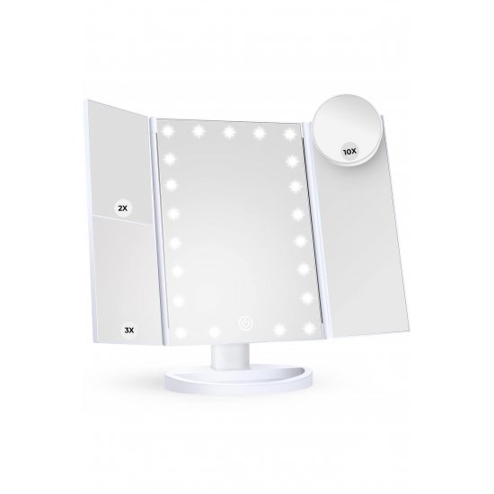 ® Καλλυντικός καθρέφτης με φωτισμό LED, 2X, 3X, 10X μεγέθυνση, Έλεγχος αφής, Λευκό