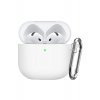Αντικραδασμική θήκη για AirPods 4, Carabiner Hook, Silicone, White Αντικραδασμική θήκη για AirPods 4, Carabiner Hook, Silicone, White