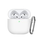 Αντικραδασμική θήκη για AirPods 4, Carabiner Hook, Silicone, White