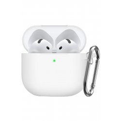 Αντικραδασμική θήκη για AirPods 4, Carabiner Hook, Silicone, White