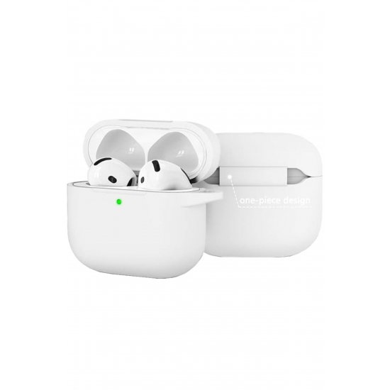Αντικραδασμική θήκη για AirPods 4, Carabiner Hook, Silicone, White Αντικραδασμική θήκη για AirPods 4, Carabiner Hook, Silicone, White