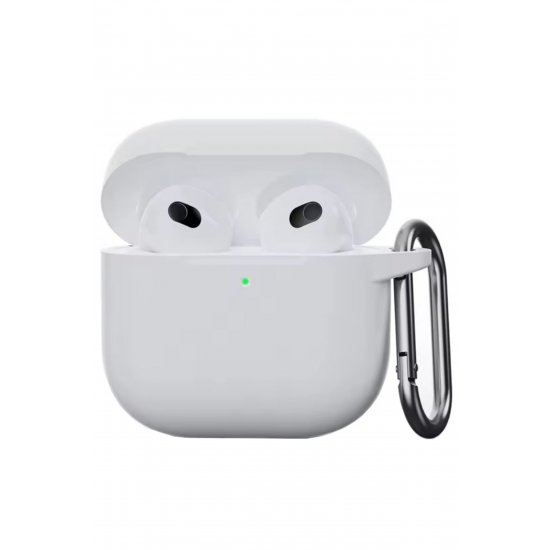 Αντικραδασμική θήκη για AirPods 4, Carabiner Hook, Silicone, White Αντικραδασμική θήκη για AirPods 4, Carabiner Hook, Silicone, White