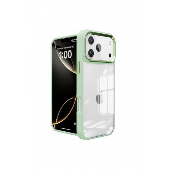 Γυάλινη πίσω θήκη για iPhone 17 Pro Max, Αντικραδασμική προστασία, Έγχρωμες άκρες, Ανοιχτό πράσινο