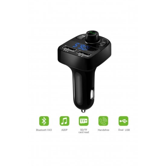 Φορτιστής αυτοκινήτου με MP3 Player, Flippy, Bluetooth 5.0, 5V, 2 x USB, Type C, Μαύρο