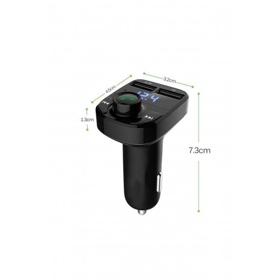 Φορτιστής αυτοκινήτου με MP3 Player, Flippy, Bluetooth 5.0, 5V, 2 x USB, Type C, Μαύρο