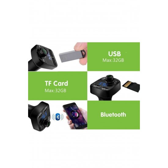 Φορτιστής αυτοκινήτου με MP3 Player, Flippy, Bluetooth 5.0, 5V, 2 x USB, Type C, Μαύρο