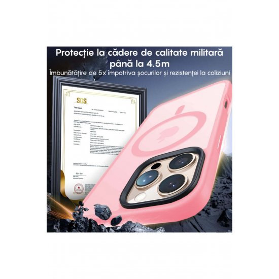 Husa Magsafe iPhone 16 Pro Max, Incarcare Wireless, Margini Ridicate, Slim, de Protectie, Ροζ