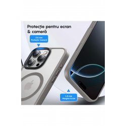 Husa Magsafe iPhone 16 Pro Max, Incarcare Wireless, Margini Ridicate, Slim, de Protectie, Ανοιχτό γκρι