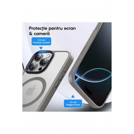 Husa Magsafe iPhone 16 Pro Max, Incarcare Wireless, Margini Ridicate, Slim, de Protectie, Ανοιχτό γκρι