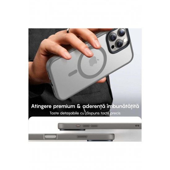 Husa Magsafe iPhone 16 Pro Max, Incarcare Wireless, Margini Ridicate, Slim, de Protectie, Ανοιχτό γκρι