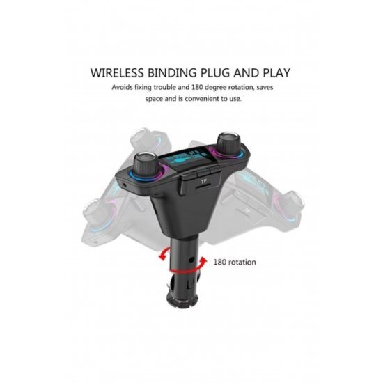 Πολυλειτουργικό κιτ αυτοκινήτου, hands-free, Bluetooth, πομπός FM, MP3, διπλός φορτιστής USB, κάρτα TF