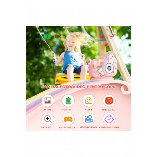 ® Ψηφιακή κάμερα για παιδιά, Μοντέλο Unicorn, 48MP, 1080P HD, Ροζ