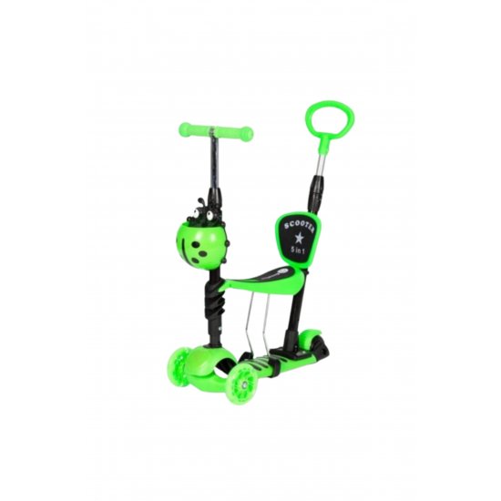 Scooter 5-in-1 Παιδικό Scooter με ανάλαφρους τροχούς, λαβή ώθησης, κάθισμα και καλάθι, πράσινο
