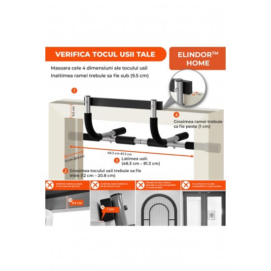 ® Μπάρα έλξης πόρτας, σκληρυμένο ατσάλι 1,7 mm, Μέγιστο υποστηριζόμενο βάρος 200 kg, Μαύρο