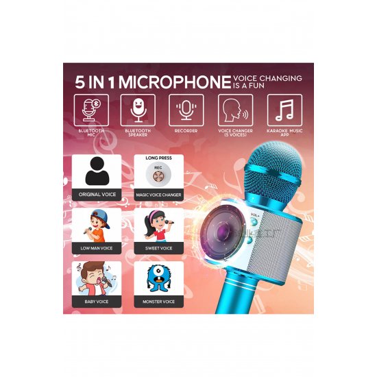 Ασύρματο μικρόφωνο Karaoke MWS858, Επαναφορτιζόμενο, Ηχείο, Μπλε Ασύρματο μικρόφωνο Karaoke MWS858, Επαναφορτιζόμενο, Ηχείο, Μπλε