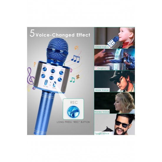 Ασύρματο μικρόφωνο Karaoke MWS858, Επαναφορτιζόμενο, Ηχείο, Μπλε Ασύρματο μικρόφωνο Karaoke MWS858, Επαναφορτιζόμενο, Ηχείο, Μπλε