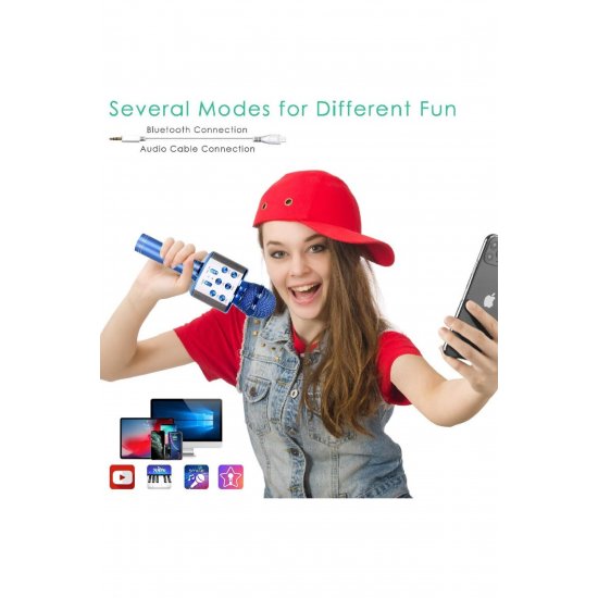 Ασύρματο μικρόφωνο Karaoke MWS858, Επαναφορτιζόμενο, Ηχείο, Μπλε Ασύρματο μικρόφωνο Karaoke MWS858, Επαναφορτιζόμενο, Ηχείο, Μπλε