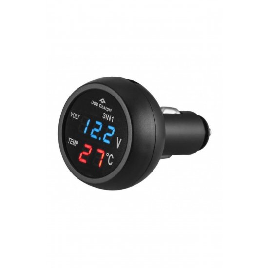 Φορτιστής αυτοκινήτου Techstar® USB με ψηφιακό βολτόμετρο LCD και θερμόμετρο, αναπτήρα 12/24V
