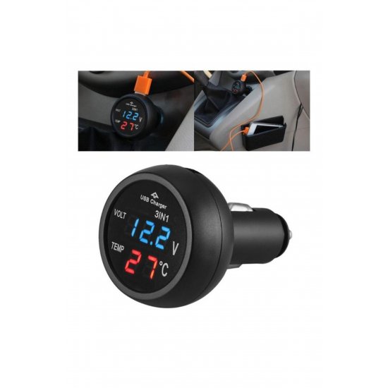 Φορτιστής αυτοκινήτου Techstar® USB με ψηφιακό βολτόμετρο LCD και θερμόμετρο, αναπτήρα 12/24V
