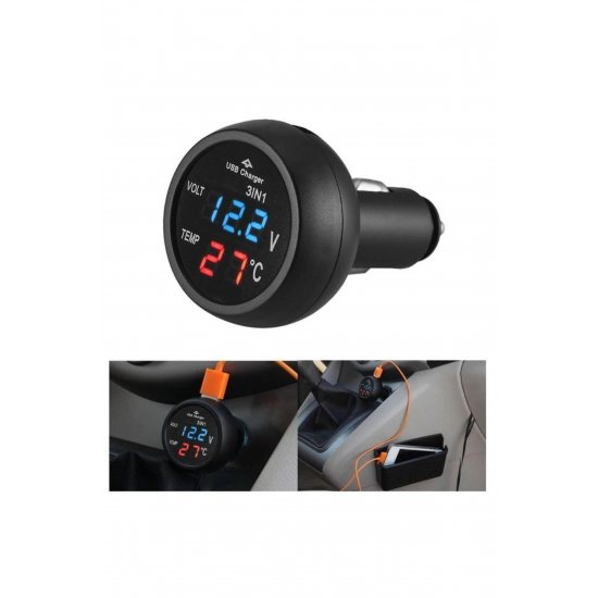 Φορτιστής αυτοκινήτου Techstar® USB με ψηφιακό βολτόμετρο LCD και θερμόμετρο, αναπτήρα 12/24V