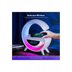 Πολυλειτουργικό ηχείο G, έξυπνη λάμπα LED RGB, με ρολόι, ηχείο Bluetooth, ασύρματος φορτιστής τηλεφώνου