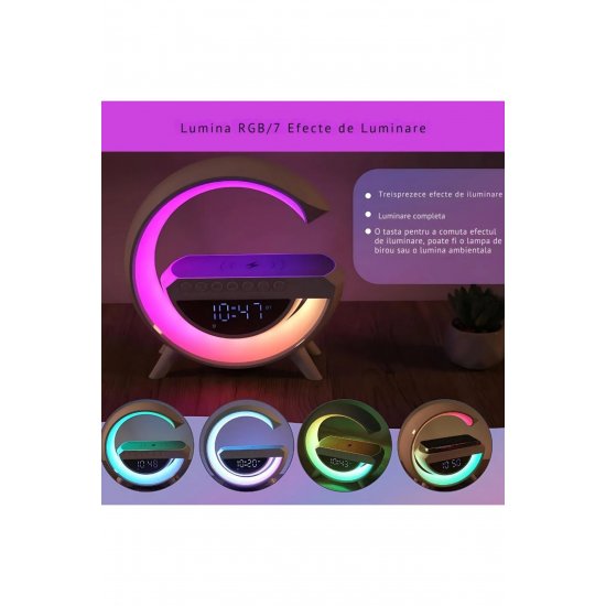 Πολυλειτουργικό ηχείο G, έξυπνη λάμπα LED RGB, με ρολόι, ηχείο Bluetooth, ασύρματος φορτιστής τηλεφώνου