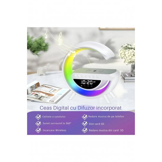 Πολυλειτουργικό ηχείο G, έξυπνη λάμπα LED RGB, με ρολόι, ηχείο Bluetooth, ασύρματος φορτιστής τηλεφώνου