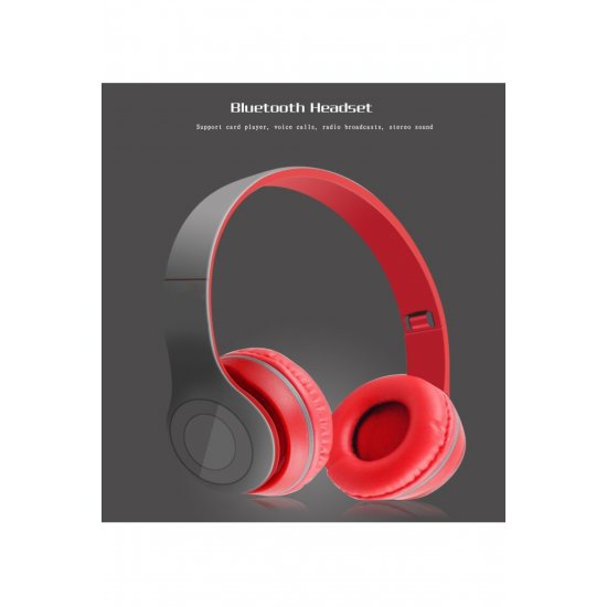 Ασύρματα ακουστικά P47 Κόκκινο με μικρόφωνο bluetooth