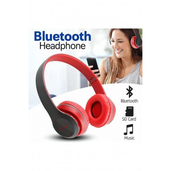 Ασύρματα ακουστικά P47 Κόκκινο με μικρόφωνο bluetooth