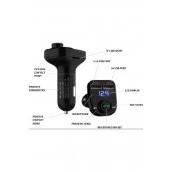 Modulator Auto Μπλεtooth 2xUsb 3.1A si Voltmetru,