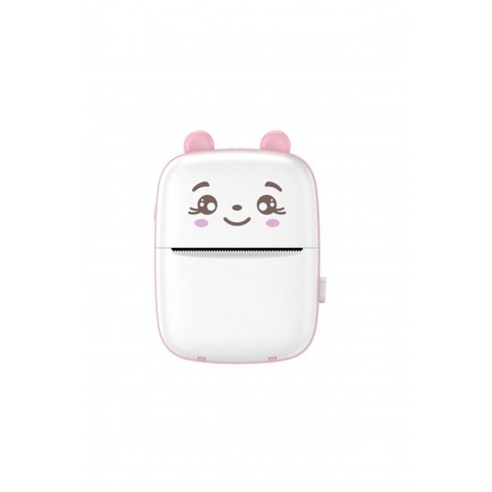 Μίνι φορητός εκτυπωτής φωτογραφιών, Flippy, USB, Bluetooth, Bear Model, 12 x 9 x 5 cm, Λευκό ροζ