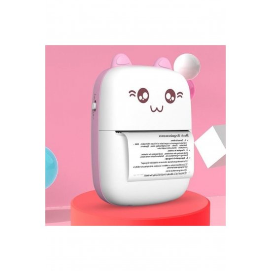 Μίνι φορητός εκτυπωτής φωτογραφιών, Flippy, USB, Bluetooth, Bear Model, 12 x 9 x 5 cm, Λευκό ροζ