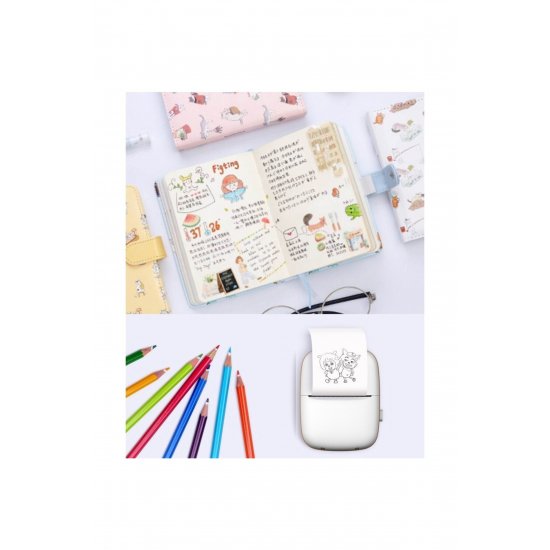 Μίνι φορητός εκτυπωτής φωτογραφιών, Flippy, USB, Bluetooth, Bear Model, 12 x 9 x 5 cm, Λευκό ροζ