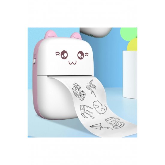 Μίνι φορητός εκτυπωτής φωτογραφιών, Flippy, USB, Bluetooth, Bear Model, 12 x 9 x 5 cm, Λευκό ροζ