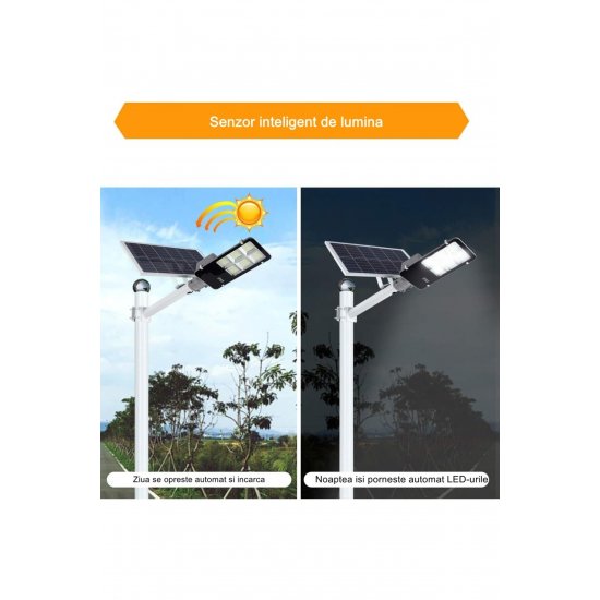 Ηλιακό φωτιστικό δρόμου 300W, IP65, αισθητήρας φωτός, 49,5x21x6,5 cm, ψυχρό λευκό Ηλιακό φωτιστικό δρόμου 300W, IP65, αισθητήρας φωτός, 49,5x21x6,5 cm, ψυχρό λευκό