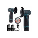 Μίνι γωνιακός μύλος με 2 μπαταρίες, 12V, 19.500 RPM, 1200 mAh, M5, δίσκος 76 mm, άξονας 10 mm