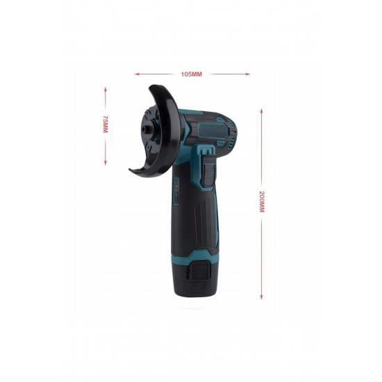 Μίνι γωνιακός μύλος με 2 μπαταρίες, 12V, 19.500 RPM, 1200 mAh, M5, δίσκος 76 mm, άξονας 10 mm
