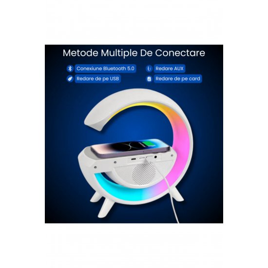 Φορητό ηχείο 4 σε 1: Ηχείο Bluetooth, Ραδιόφωνο, Λάμπα LED RGB, Ρολόι, Φορτιστής ασύρματου τηλεφώνου