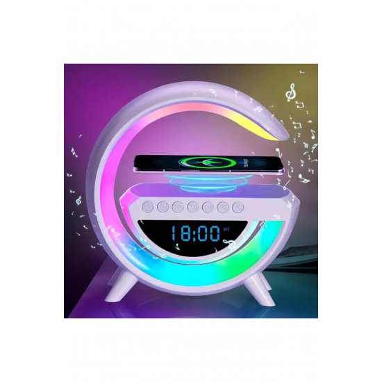 Φορητό ηχείο 4 σε 1: Ηχείο Bluetooth, Ραδιόφωνο, Λάμπα LED RGB, Ρολόι, Φορτιστής ασύρματου τηλεφώνου