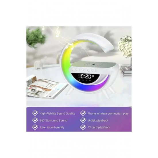 Φορητό ηχείο 4 σε 1: Ηχείο Bluetooth, Ραδιόφωνο, Λάμπα LED RGB, Ρολόι, Φορτιστής ασύρματου τηλεφώνου
