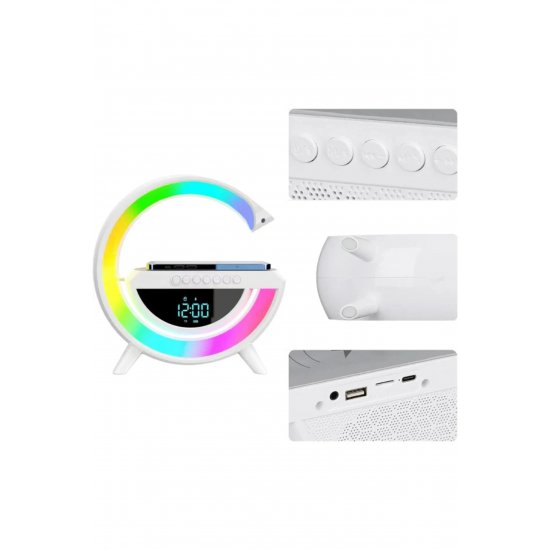 Φορητό ηχείο 4 σε 1: Ηχείο Bluetooth, Ραδιόφωνο, Λάμπα LED RGB, Ρολόι, Φορτιστής ασύρματου τηλεφώνου
