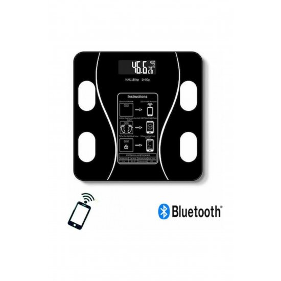 Ψηφιακή Ζυγαριά Μπάνιου Bluetooth με Οθόνη LCD, Μαύρη, 26x26x2cm