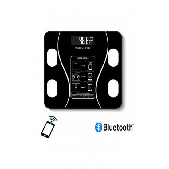 Ψηφιακή Ζυγαριά Μπάνιου Bluetooth με Οθόνη LCD, Μαύρη, 26x26x2cm