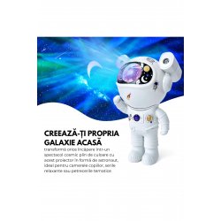 Προβολέας Galaxy Astronaut, Ηχείο Bluetooth, Νυχτερινό φως, Ρυθμιζόμενο 360°, Κινητοί βραχίονες, Λευκό