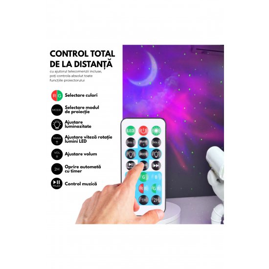 Προβολέας Galaxy Astronaut, Ηχείο Bluetooth, Νυχτερινό φως, Ρυθμιζόμενο 360°, Κινητοί βραχίονες, Λευκό