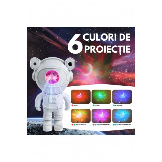 Προβολέας Galaxy Astronaut, Ηχείο Bluetooth, Νυχτερινό φως, Ρυθμιζόμενο 360°, Κινητοί βραχίονες, Λευκό
