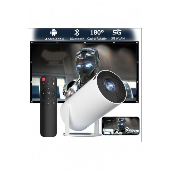 Φορητός βιντεοπροβολέας Full Hd, Android 11.0, 120 Ansi, Wifi, Bluetooth 5.0, Ρυθμιζόμενη προβολή